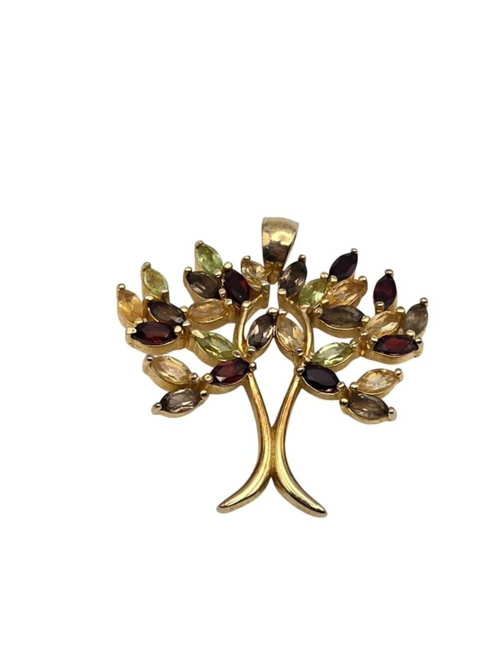 Tree Of Life Pendant Multicolor Gemstones 925 Sterling Silver Gold Plated Perido